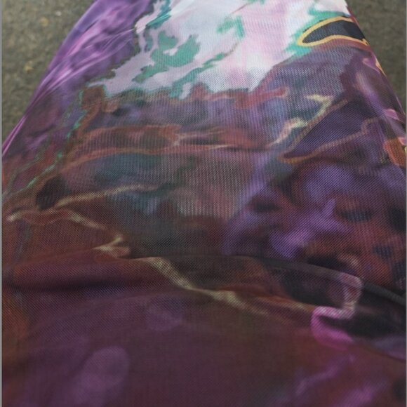 Idle /Artistic Watercolor Mesh Mock Neck Maxi Dress XL - Picture 4 of 5